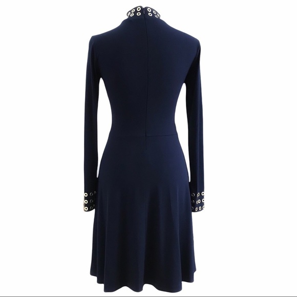 MICHAEL MICHAEL KORS NAVY MIDI GOLD METAL DRESS - XXS - Picture 2 of 10